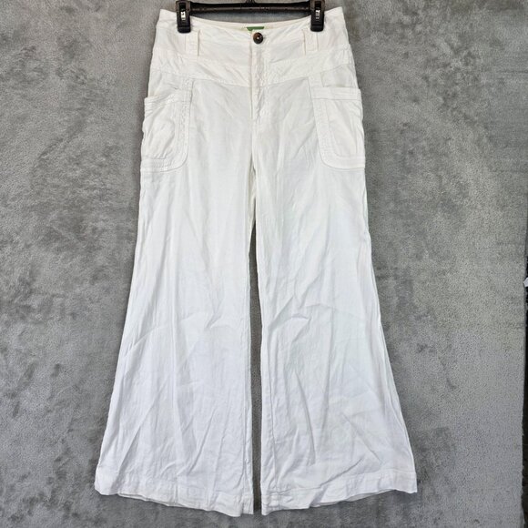 Anthropologie Elevenses Pants Womens 27 Linen Blend Wide Leg Flare Cargo Pockets - Picture 1 of 15